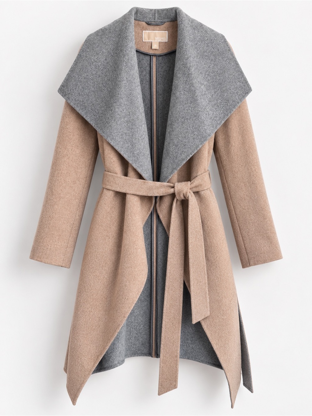 Michael Kors Wool Blend Waterfall Coat Camel Gray XS